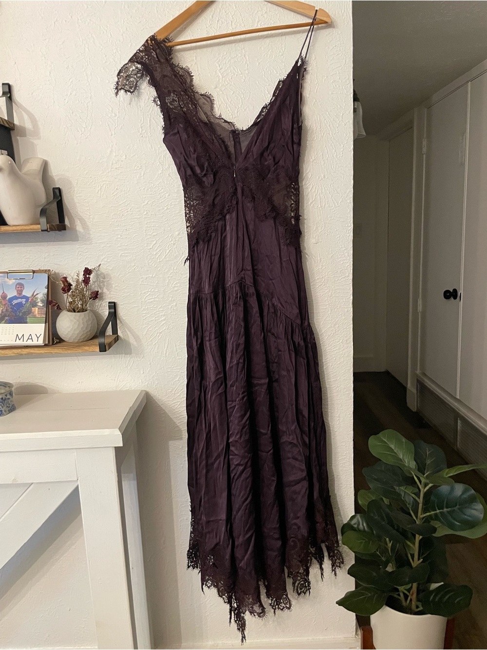 BHLDN Plum Lace-Trim Midi Dress - Picture 6 of 10